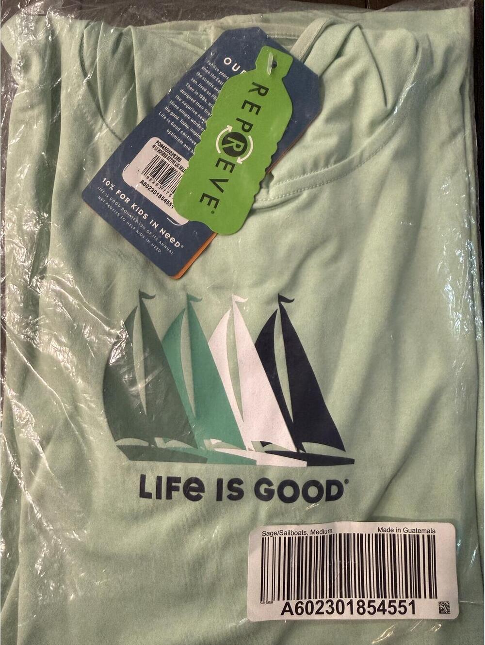 NWT Life is Good LIG Sailboats Hooded Active Tee Sage Green Medium - Picture 5 of 5